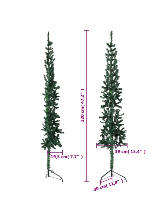 Úzký umělý poloviční vánoční stromek se stojanem zelený 120 cm