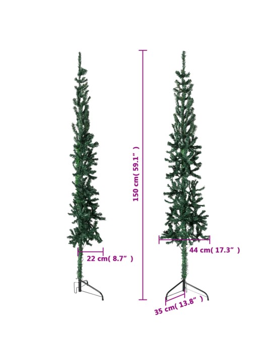 Úzký umělý poloviční vánoční stromek se stojanem zelený 150 cm