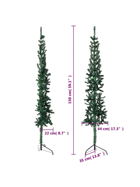 Úzký umělý poloviční vánoční stromek se stojanem zelený 150 cm