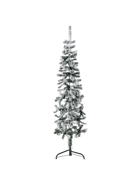 Úzký umělý poloviční vánoční stromek se sněhem 150 cm