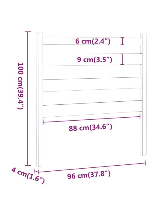 Čelo postele černé 96 x 4 x 100 cm masivní borovice