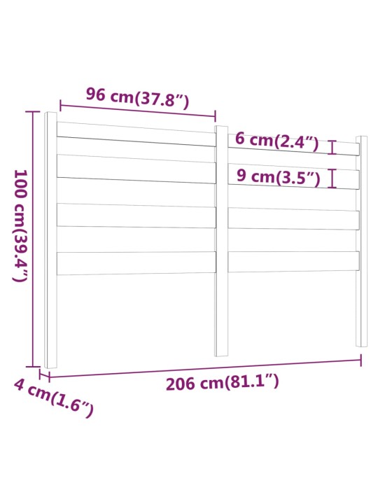Čelo postele 206 x 4 x 100 cm masivní borovice