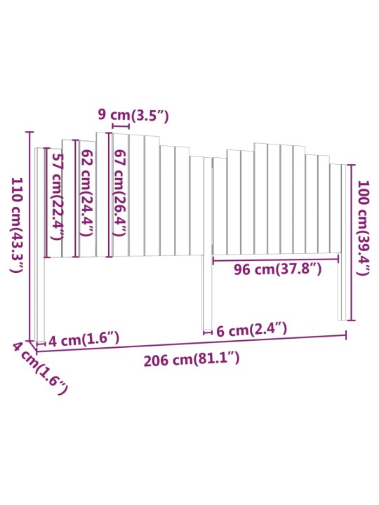 Čelo postele 206 x 4 x 110 cm masivní borovice