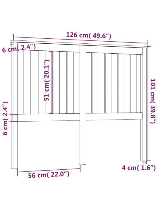 Čelo postele šedé 126 x 6 x 101 cm masivní borovice