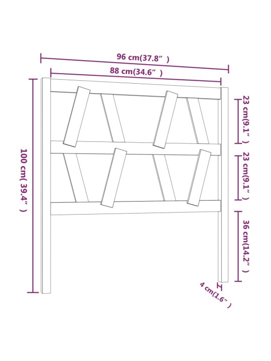 Čelo postele 96 x 4 x 100 cm masivní borovice