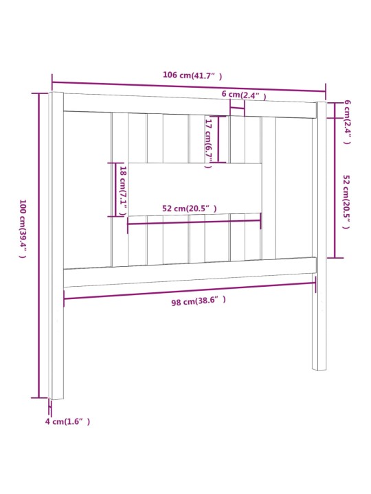 Čelo postele 106 x 4 x 100 cm masivní borovice