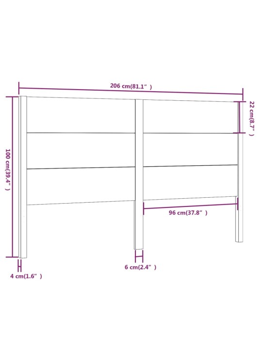 Čelo postele 206 x 4 x 100 cm masivní borovice