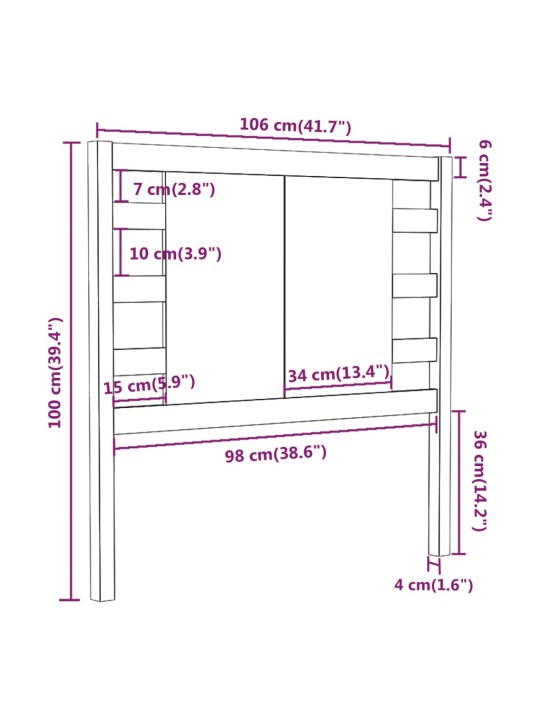 Čelo postele šedé 106 x 4 x 100 cm masivní borovice