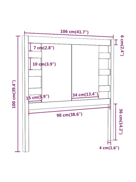 Čelo postele černé 106 x 4 x 100 cm masivní borovice