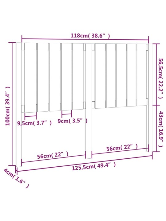 Čelo postele bílé 125,5 x 4 x 100 cm masivní borovice