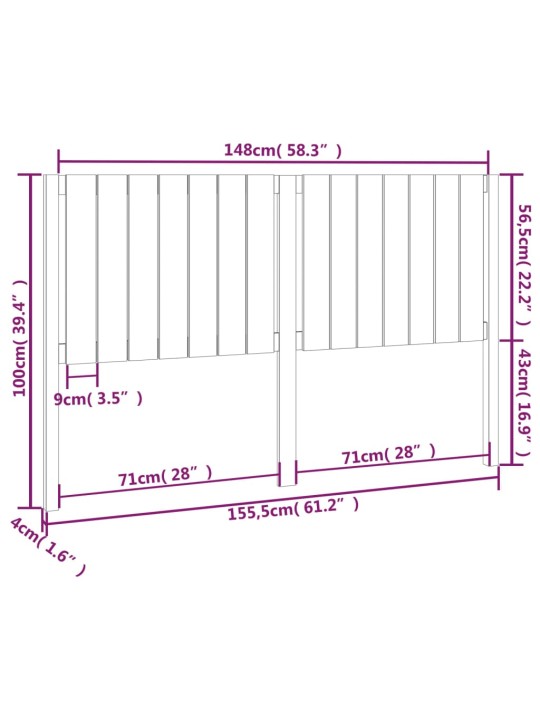Čelo postele šedé 155,5 x 4 x 100 cm masivní borovice