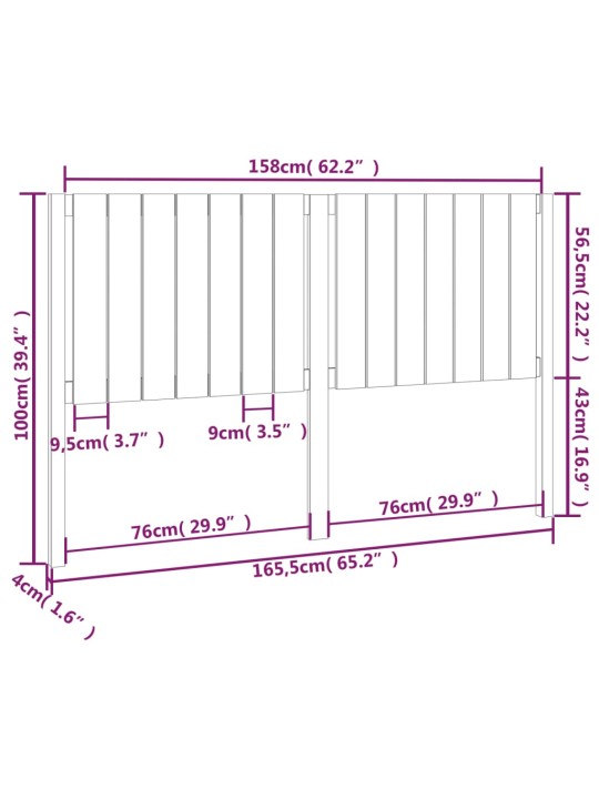 Čelo postele 165,5 x 4 x 100 cm masivní borovice
