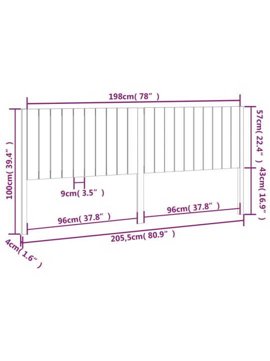 Čelo postele 205,5 x 4 x 100 cm masivní borovice