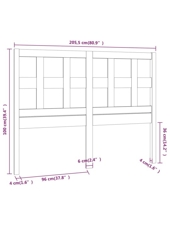Čelo postele bílé 205,5 x 4 x 100 cm masivní borovice