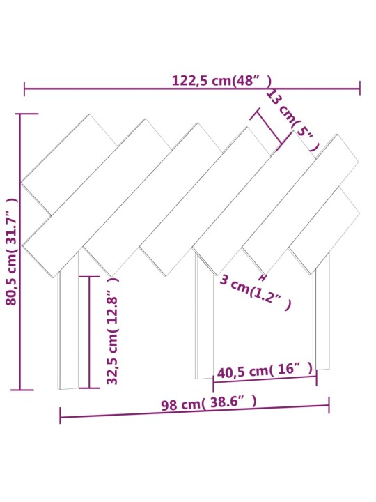 Čelo postele bílé 122,5 x 3 x 80,5 cm masivní borovice