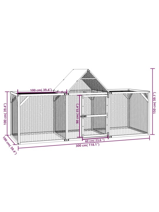 Kurník 300 x 100 x 150 cm impregnované masivní borové dřevo