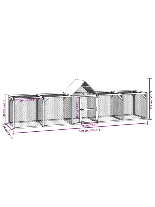 Kurník 500 x 100 x 150 cm impregnované masivní borové dřevo