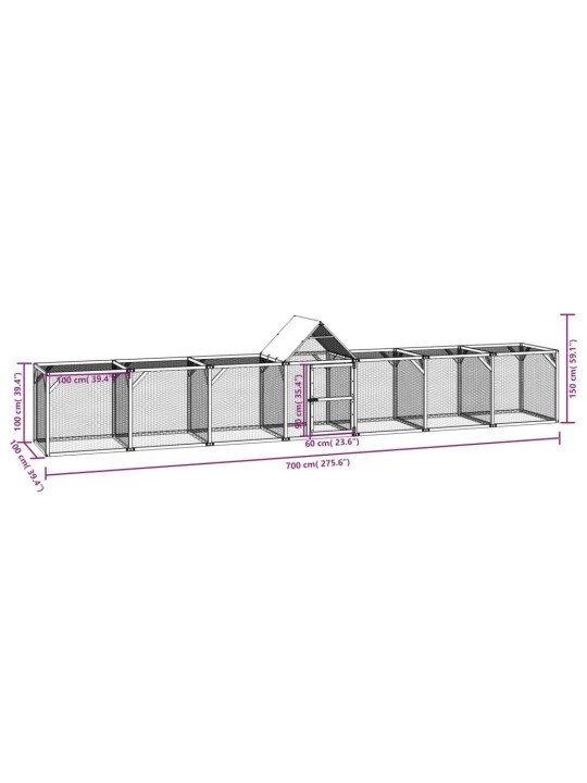 Kurník 700 x 100 x 150 cm impregnované masivní borové dřevo