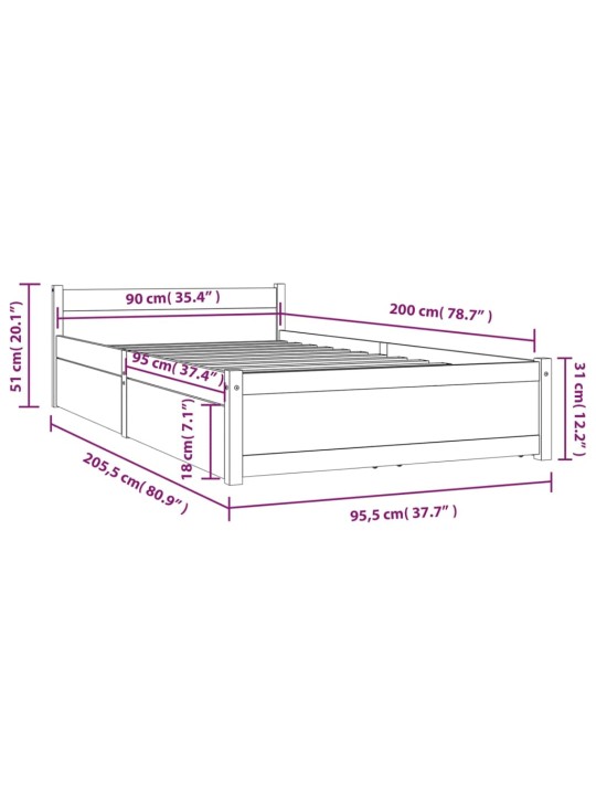 Rám postele se zásuvkami černý 90 x 200 cm