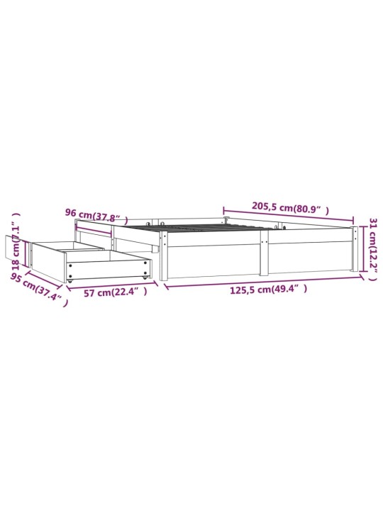 Rám postele se zásuvkami bílý 120 x 200 cm