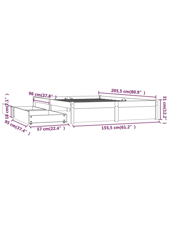 Rám postele se zásuvkami bílý 150 x 200 cm King Size