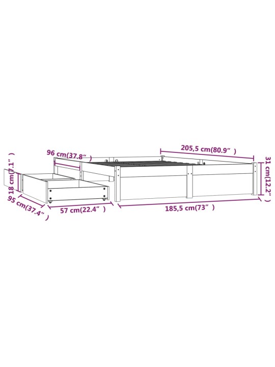 Rám postele se zásuvkami bílý 180 x 200 cm Super King