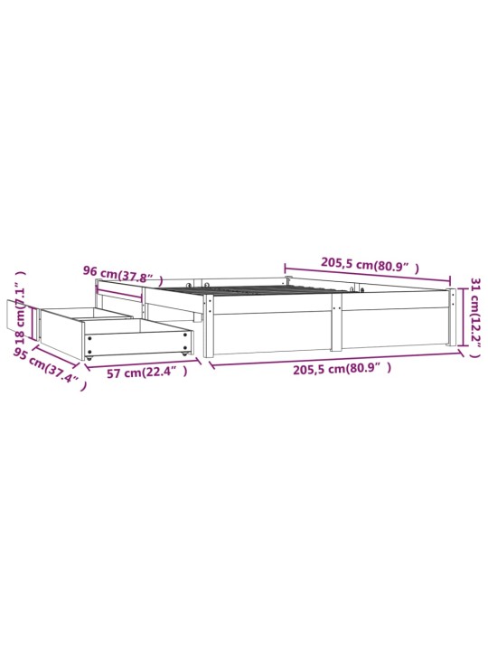 Rám postele se zásuvkami bílý 200 x 200 cm