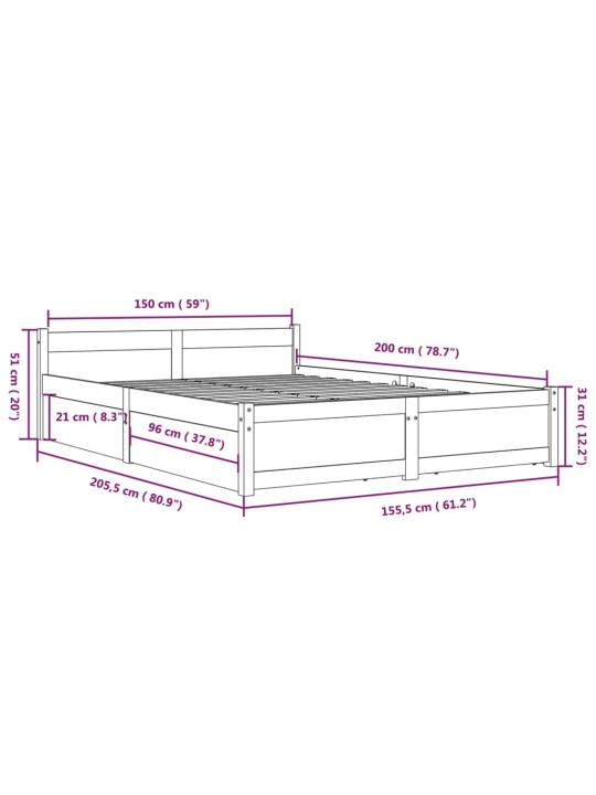 Rám postele se zásuvkami 150 x 200 cm King Size