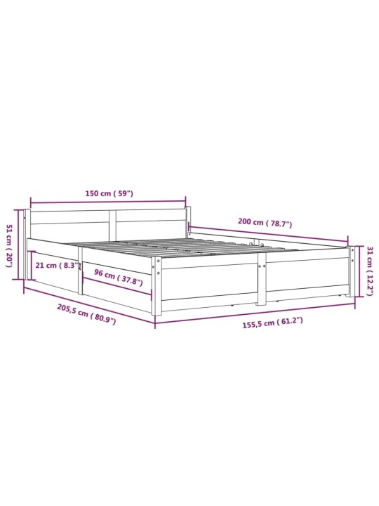 Rám postele se zásuvkami bílý 150 x 200 cm King Size