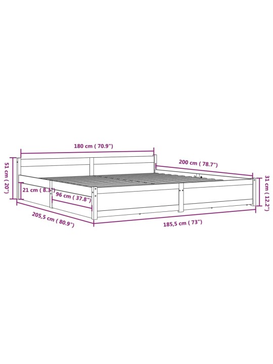 Rám postele se zásuvkami bílý 180 x 200 cm Super King