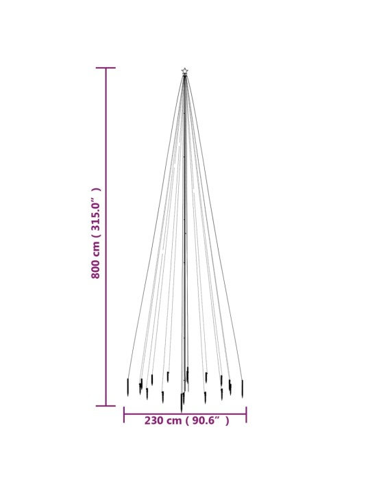 Vánoční strom s hrotem 1 134 barevných LED diod 800 cm