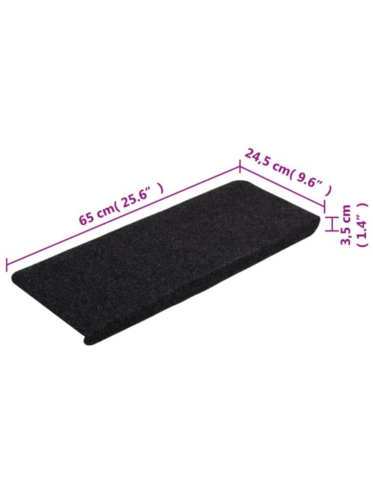 Samolepicí nášlapy na schody 15 ks 65x24,5x3,5 cm černé