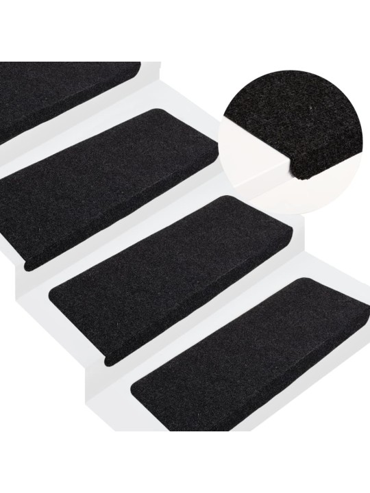 Samolepicí nášlapy na schody 15 ks 65x24,5x3,5 cm černé