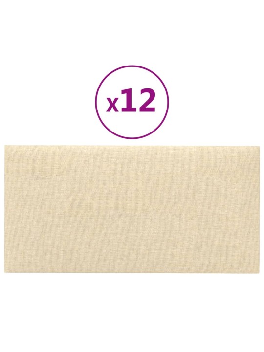 Nástěnné panely 12 ks krémové 30 x 15 cm textil 0,54 m²