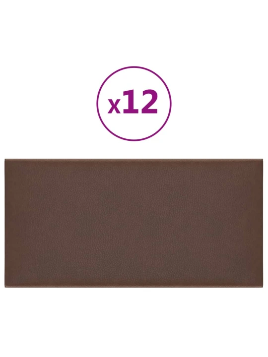 Nástěnné panely 12 ks hnědé 30 x 15 cm umělá kůže 0,54 m²