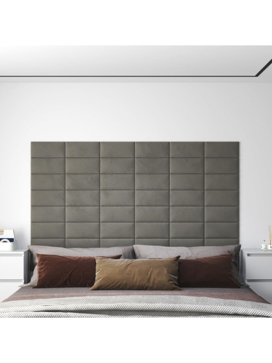 Nástěnné panely 12 ks světle šedé 30 x 15 cm samet 0,54 m²