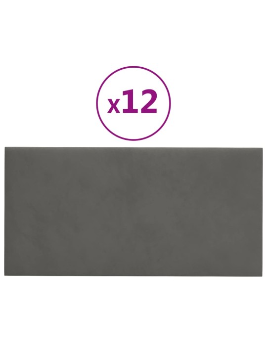 Nástěnné panely 12 ks tmavě šedé 30 x 15 cm samet 0,54 m²
