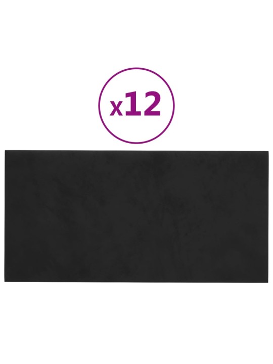 Nástěnné panely 12 ks černé 30 x 15 cm samet 0,54 m²