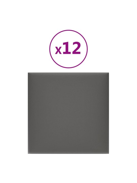 Nástěnné panely 12 ks šedé 30 x 30 cm umělá kůže 1,08 m²