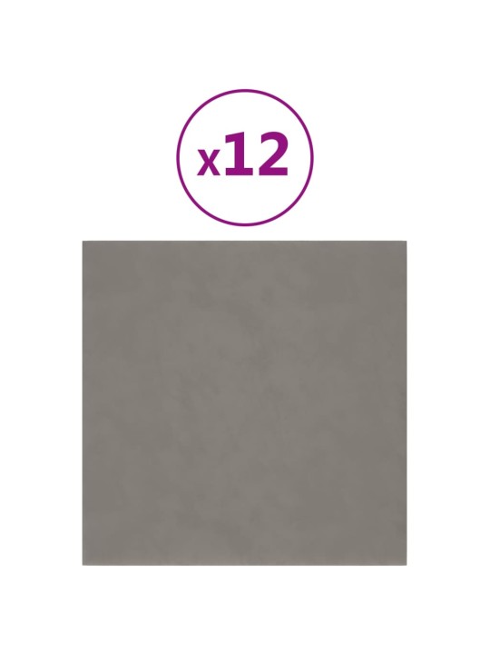 Nástěnné panely 12 ks světle šedé 30 x 30 cm samet 1,08 m²