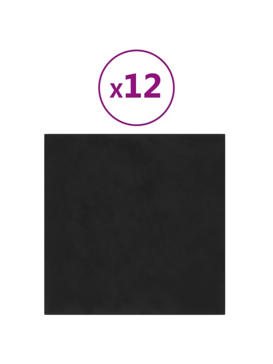 Nástěnné panely 12 ks černé 30 x 30 cm samet 1,08 m²