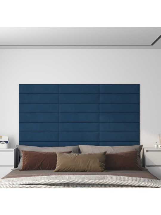 Nástěnné panely 12 ks modré 60 x 15 cm samet 1,08 m²
