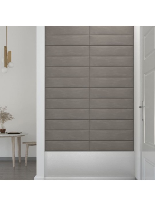 Nástěnné panely 12 ks světle šedé 60 x 15 cm samet 1,08 m²