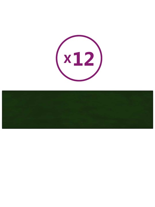 Nástěnné panely 12 ks tmavě zelené 60 x 15 cm samet 1,08 m²
