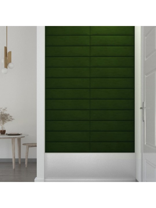 Nástěnné panely 12 ks tmavě zelené 60 x 15 cm samet 1,08 m²