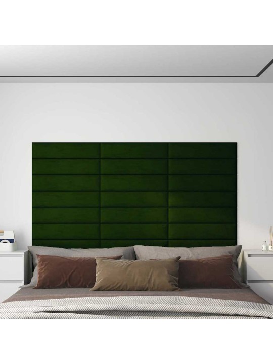 Nástěnné panely 12 ks tmavě zelené 60 x 15 cm samet 1,08 m²