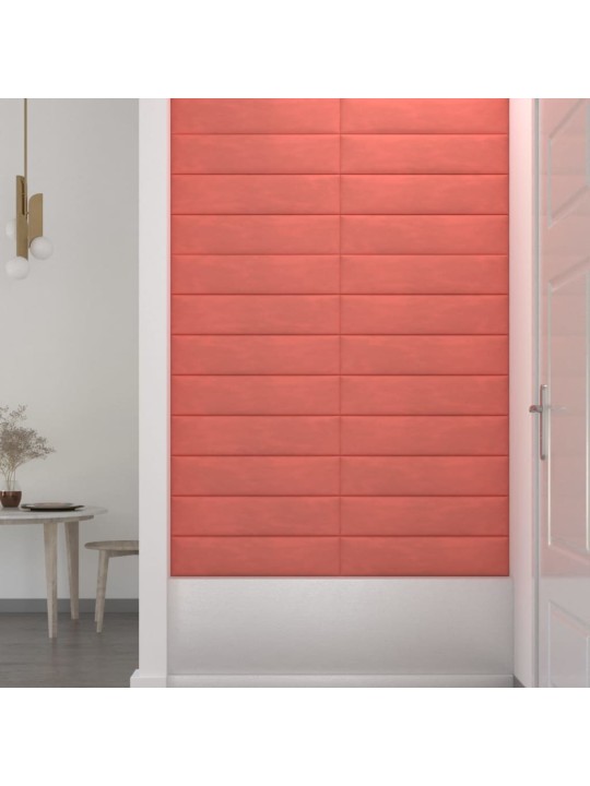 Nástěnné panely 12 ks růžové 60 x 15 cm samet 1,08 m²