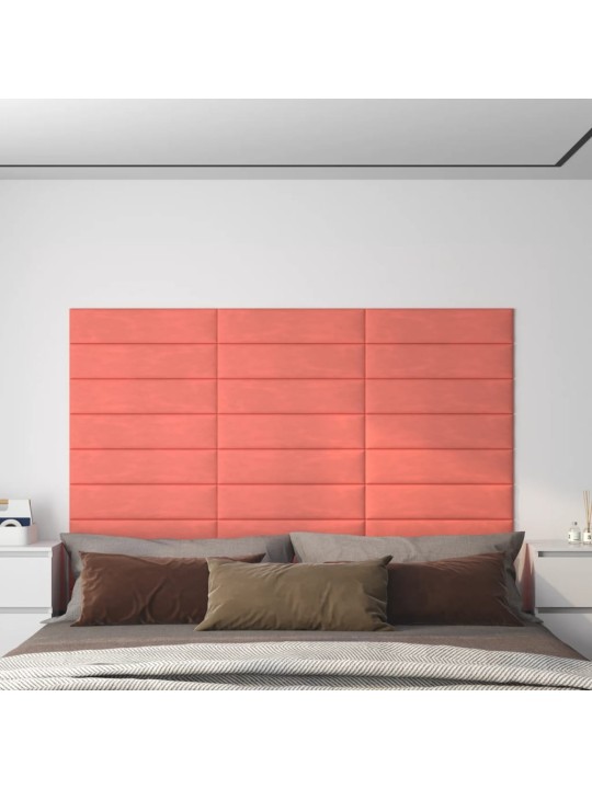 Nástěnné panely 12 ks růžové 60 x 15 cm samet 1,08 m²