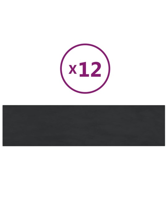 Nástěnné panely 12 ks černé 60 x 15 cm samet 1,08 m²