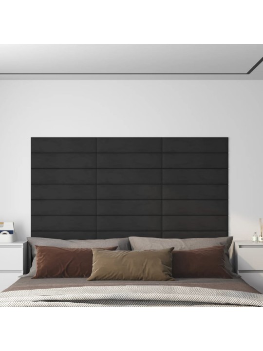 Nástěnné panely 12 ks černé 60 x 15 cm samet 1,08 m²